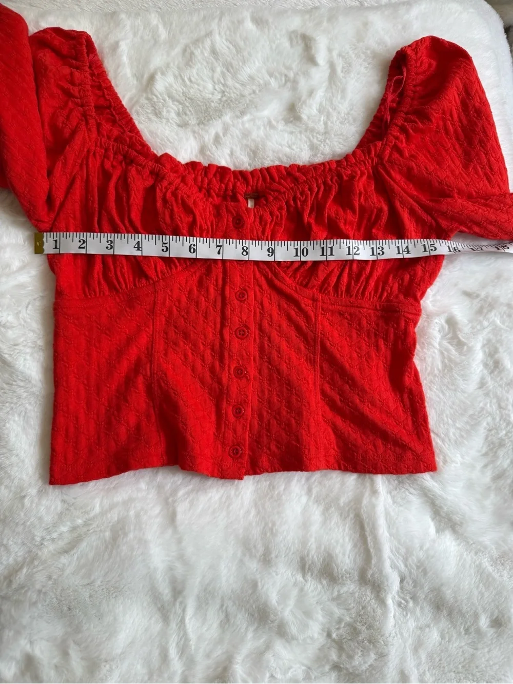 Free People Ladybug Long Sleeve Crop Top Red Textured Ruched Boho Size M NWOT